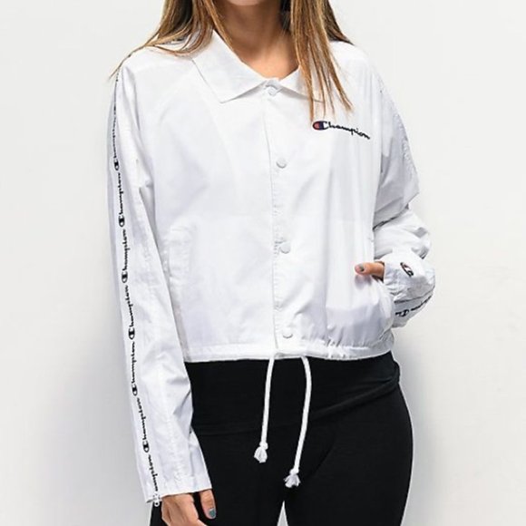 zipper tape cropped coaches jacket